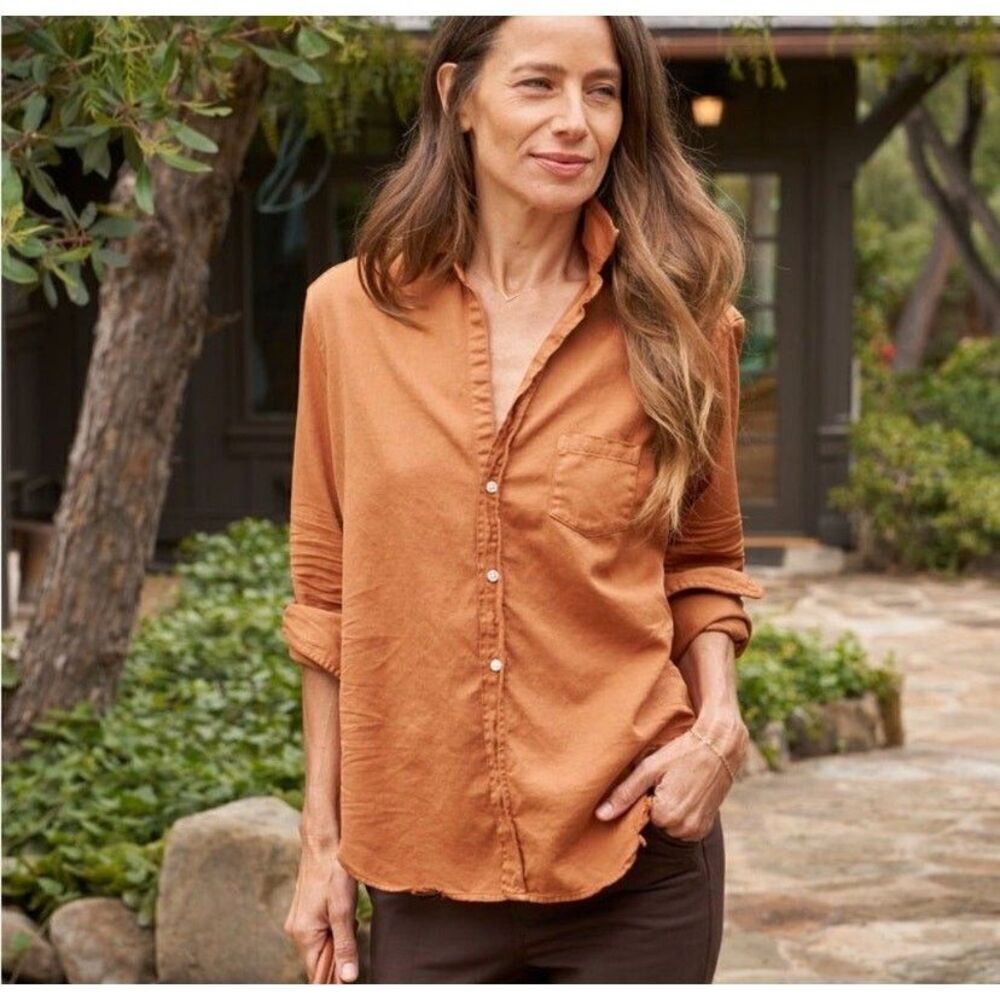 Frank & Eileen Barry Linen Button Up Toffee Blouse Size S Capsule Quiet Luxury
